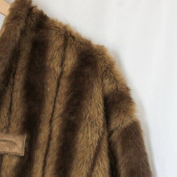 Dennis by Dennis Basso Reversible Faux Fur Coat Brown and Tan 1X - Picture 3 of 7